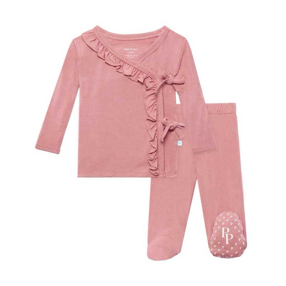 POSH PEANUT bamboo
Dusty Rose Ruffled Tie Front Kimono Set, 0-3m